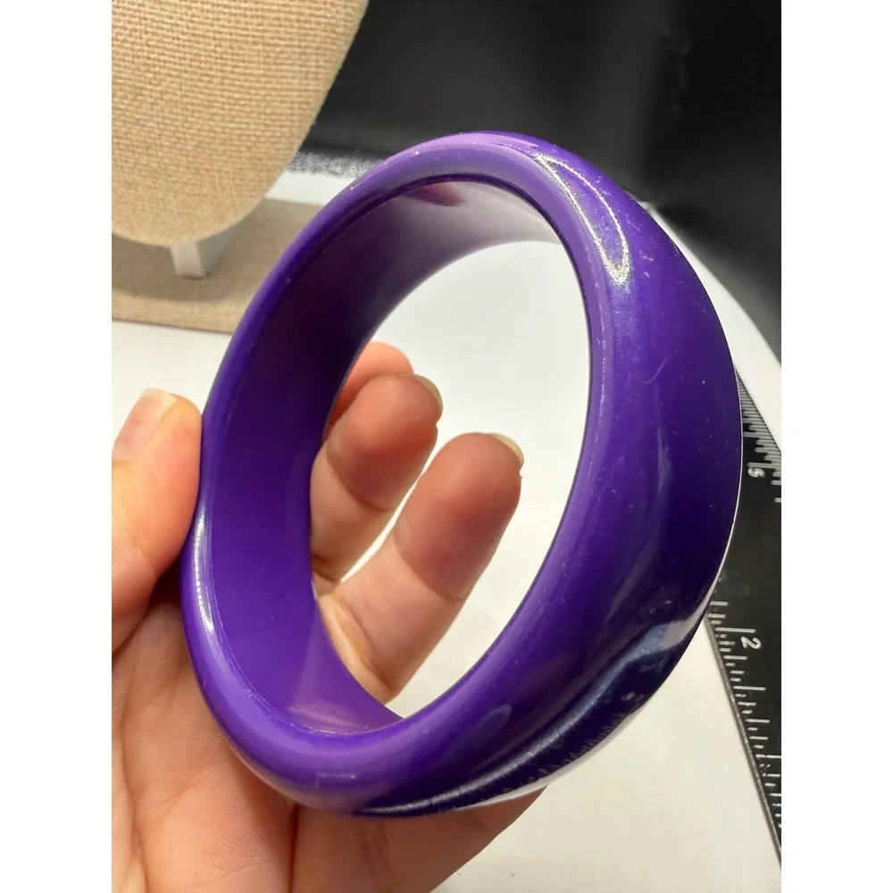 Vintage Purple Resin Bangle‎ Bracelet Chunky Domed Statement Jewelry Violet 1in